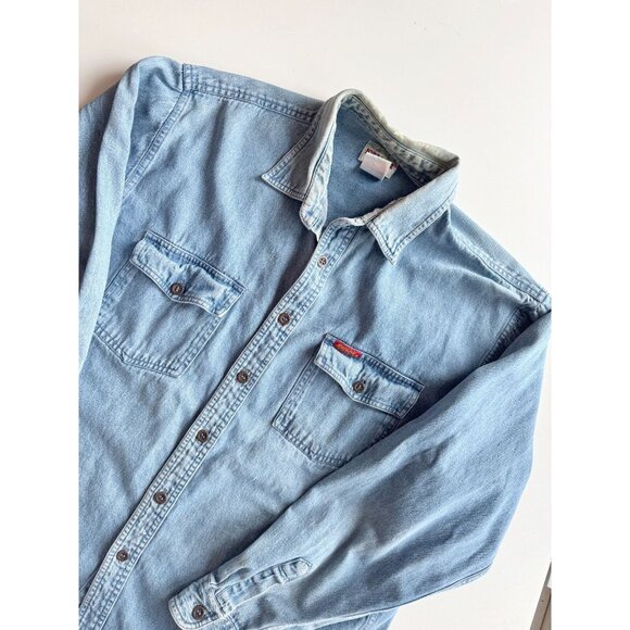 Vintage 90's JORDACHE Blue Cotton Denim Button Down Shirt, Size L - Picture 4 of 13